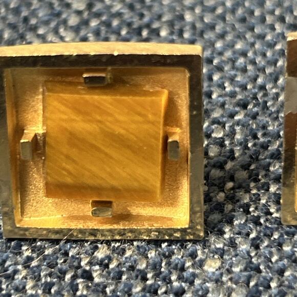 Dante Cufflink Set Men's Gold Tone And Tigereye Vintage - Picture 2 of 6